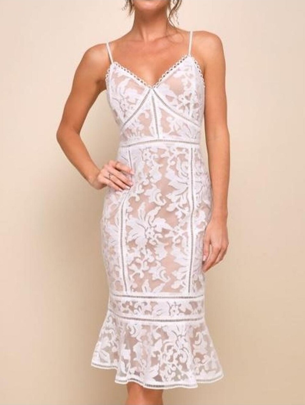 Lulus White Lace Fit-and-Flare Spaghetti Strap Dress